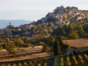 View up to the hill-top village of Bonnieux.